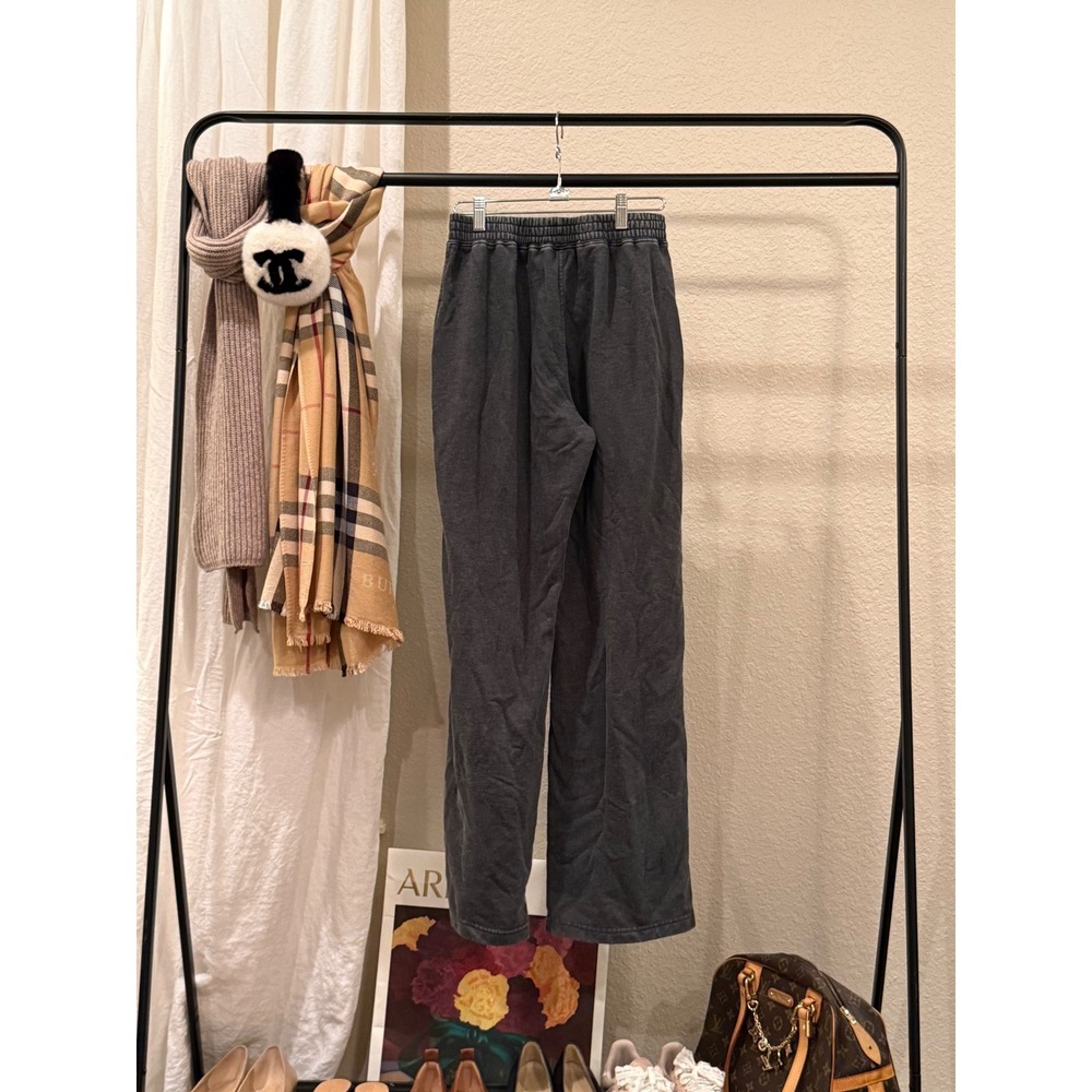 Rae Mode Womens Mineral Wash Wide Leg Sweatpants Charcoal Grey P6324 Small